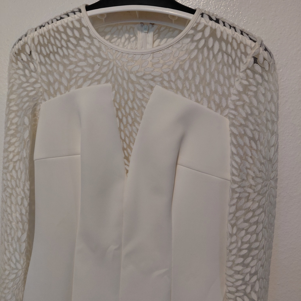 Calvin Klein White Long Sleeve Lace-Inset Dress